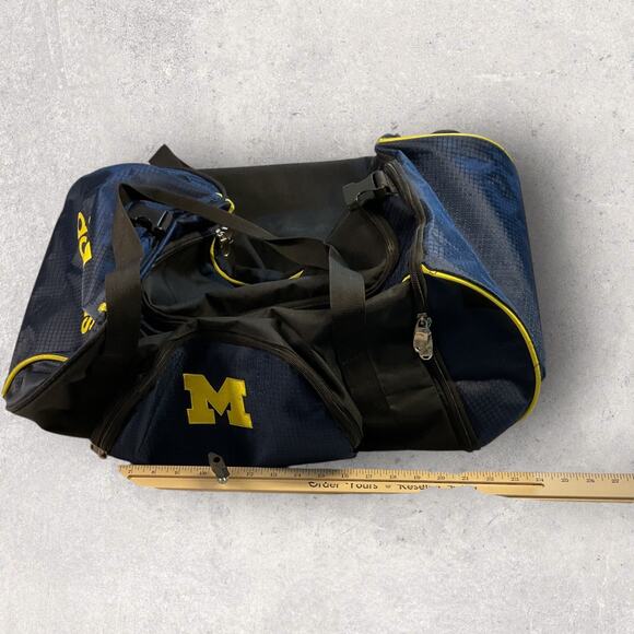 Adidas University of Michigan Wolverines Duffel Gym Bag Blue Yellow Logo Sports - Picture 10 of 12